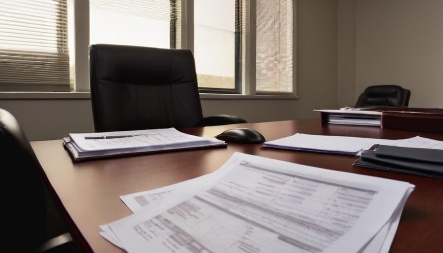 ventanilla de banco pública vacía con formularios sobre el mostrador