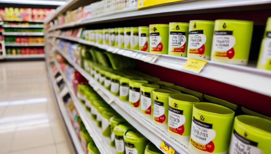 Cartel de supermercado con precios y bolsillos vacíos, Argentina 2025