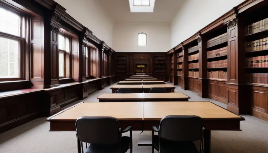 Biblioteca institucional con libros de filosofía política y economía clásica